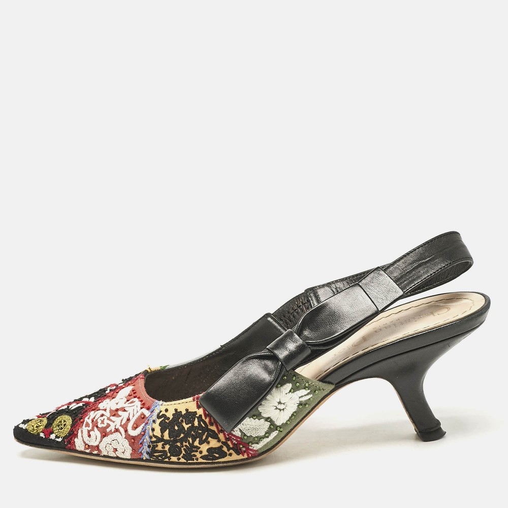 Dior Multicolor Leather Fabric Slingback Pumps Size 36