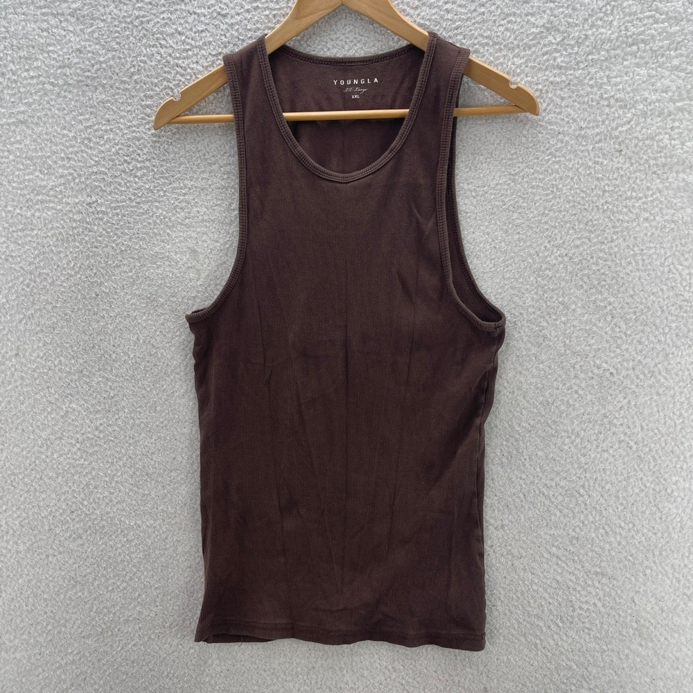 Youngla Tank Top Shirt Mens XXL Brown Ribbed Gym Bodybuilding Muscle Tee Lifting