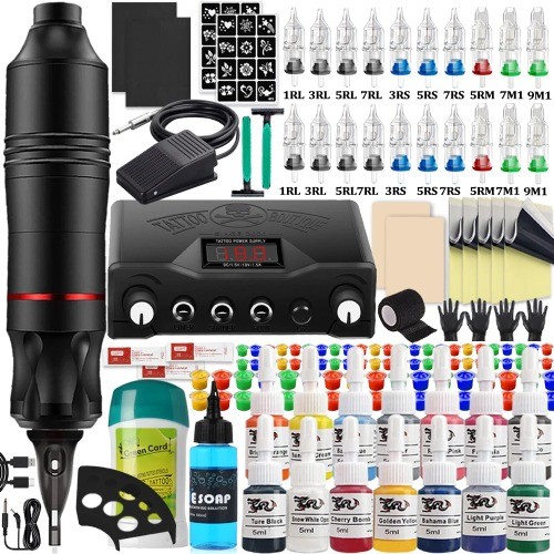 Rotary Tattoo Pen Machine Kit with Needles Power Supply and Inks