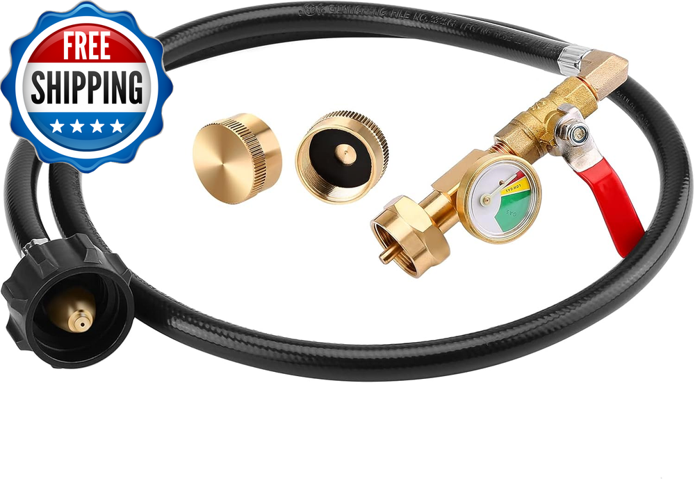 Propane Refill Adapter Hose with Gauge, 4 FT/48 Inch Propane Tank Refill Adapter