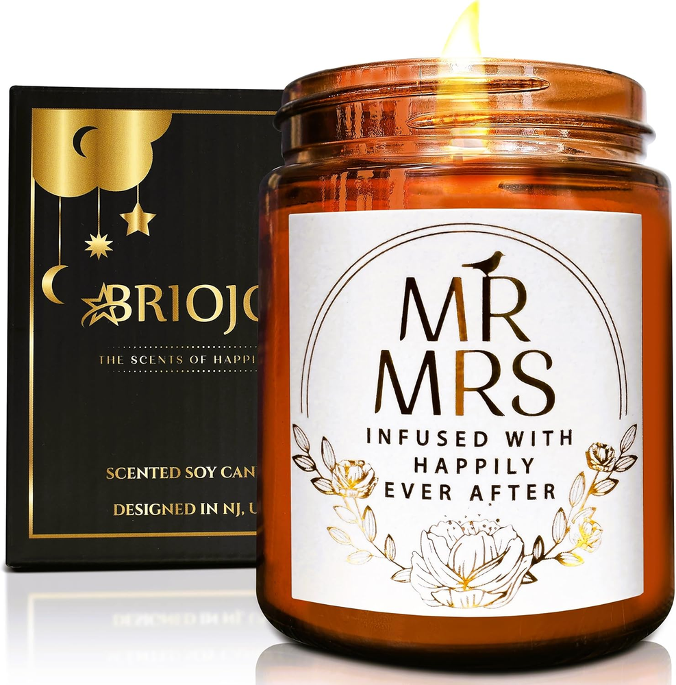 Wedding Gifts for Bride, Groom - Mr and Mrs Candle Gifts - Happy Engagement Gift
