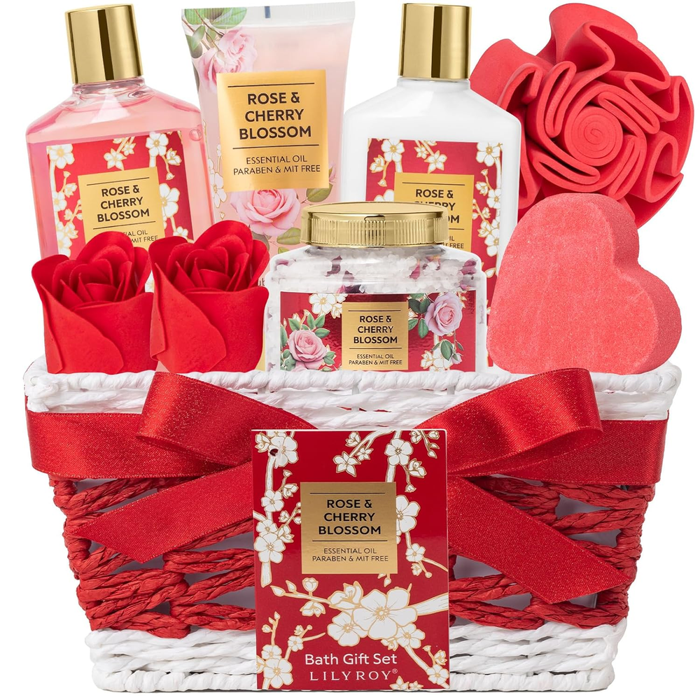 Valentines Day Gifts for Women - 9 Pcs Rose Bath and Body Gift Basket Set for Wo-image