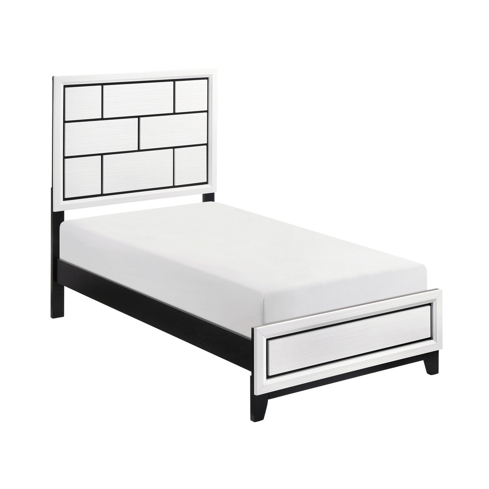 Modern White Twin Wooden Bed with Black Accents 1pc Contemporary Bedroom Furniture