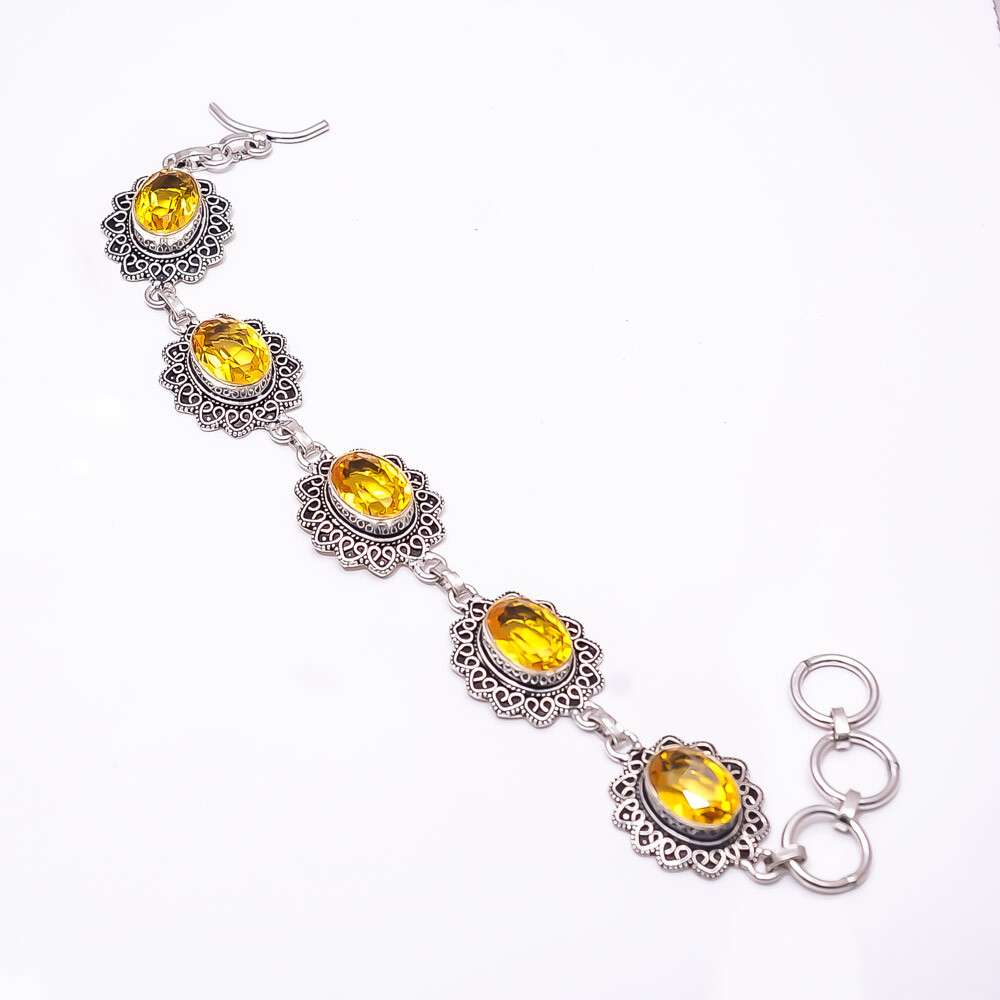 Elegant Citrine Oxidised 925 Sterling Silver Bracelet 8.99 Inch B_9119_391_9