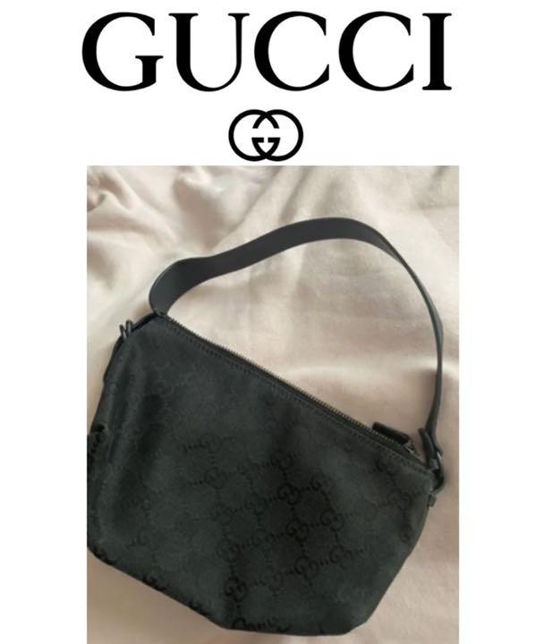 Gucci GG Canvas Black Leather Shoulder Bag
