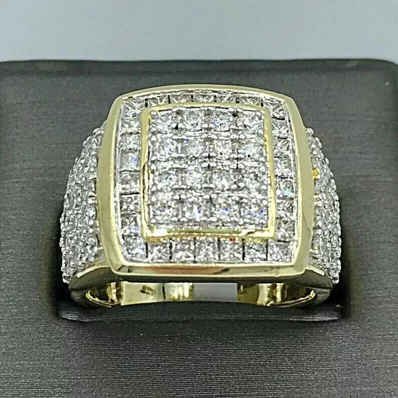 3.00Ct Round Cut Moissanite Men's Engagement Wedding Ring 14k Yellow Gold Plated