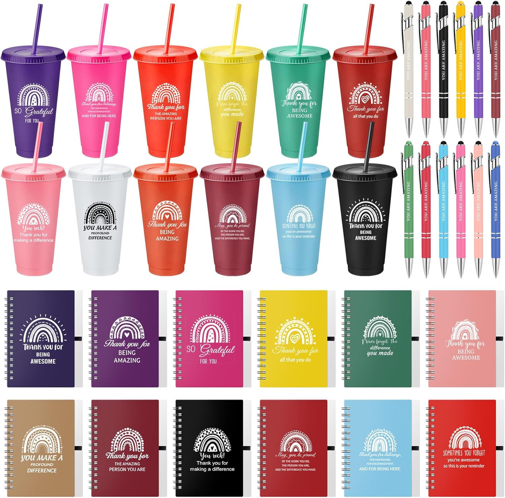 36 Pcs Employee Appreciation Gifts 24 Oz Plastic Cups with Lids and Straws Inspi