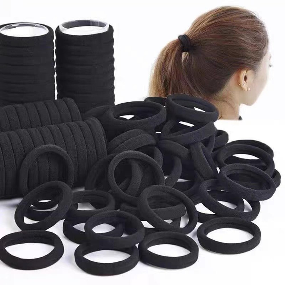 200PCS Black Seamless Hair Ties for Women Girls Thick Elastic Hair Bands