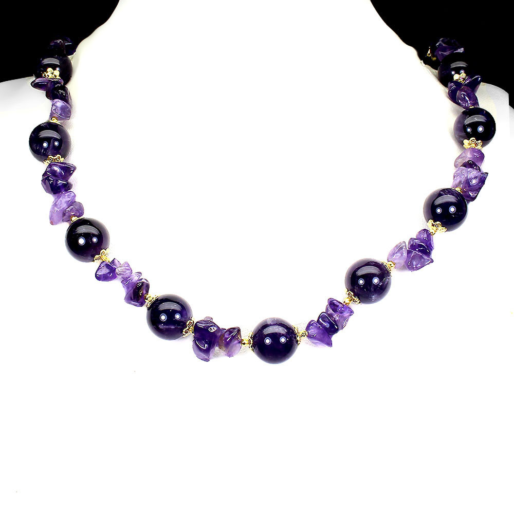925 Sterling Silver Round Amethyst 12mm Natural Gemstone Necklace
