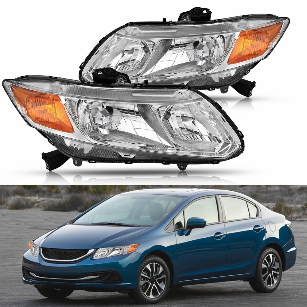 For 2012-2015 Honda Civic Sedan 12-13 Coupe Chrome Amber Headlights Assembly
