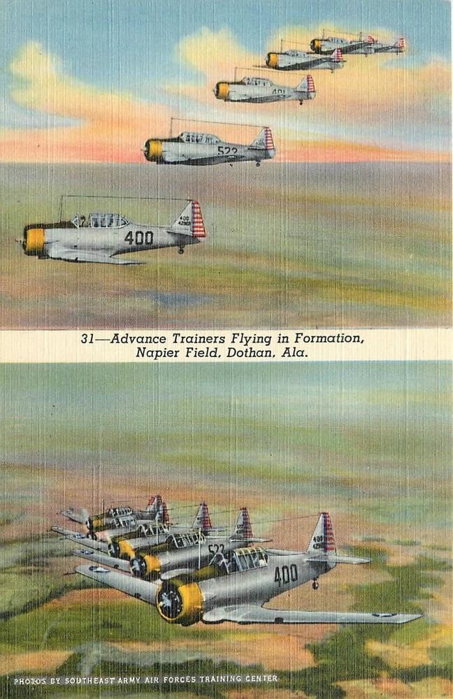1940s Napier Field Dothan Alabama Advance Trainers flying Teich Postcard 4395