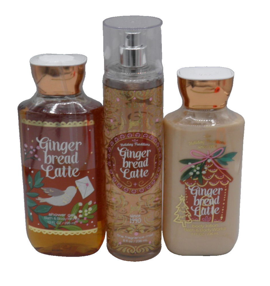 GINGERBREAD LATTE Bath & Body Works BODY MIST SHOWER GEL LOTION 3 Piece Set