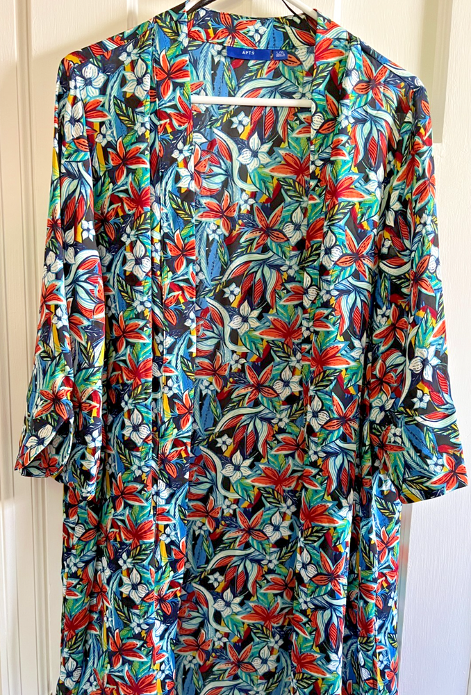 Apt 9 Flowy Kimono Lightweight Tropical Bohemian Tunic Wide Sleeve Open Front XL