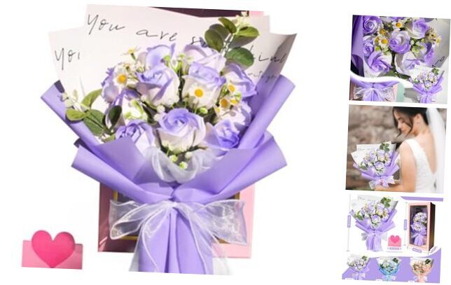 Artificial Soap Flowers Preserved Roses Bouquet Long Lasting for Women Purple