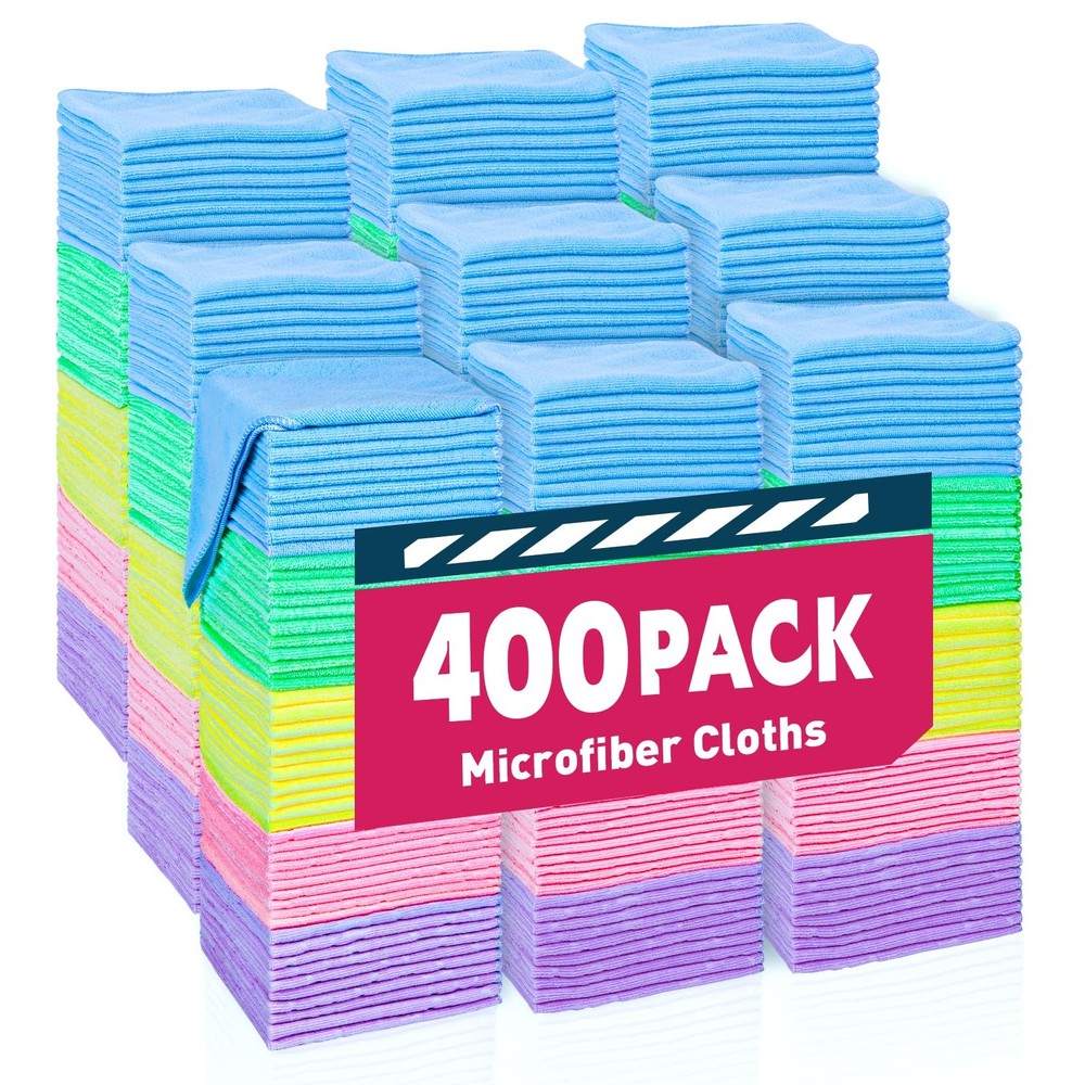 400-Pack Bulk Microfiber Towels for Cars & Cleaning - Super Absorbent Reusable Cloths