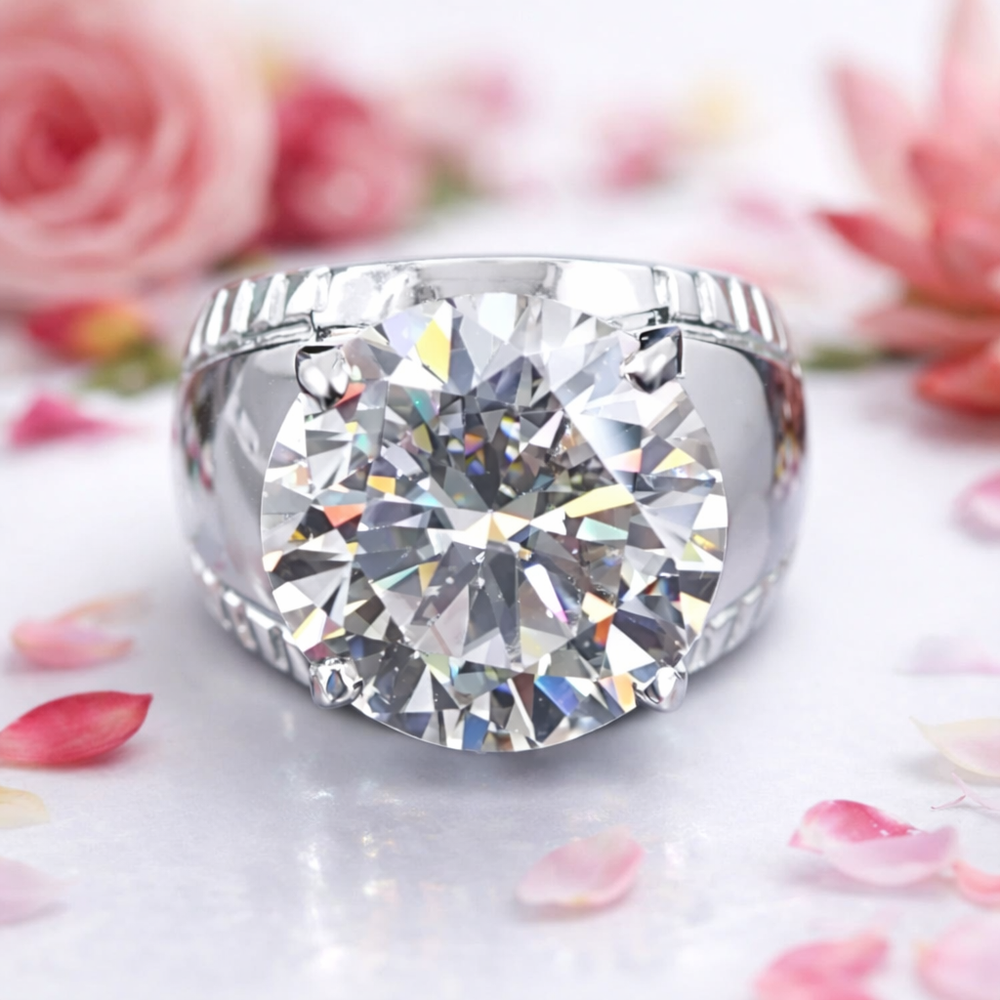 18 Ct Treated Round White Diamond Solitaire Statement Men Ring In 925 Silver