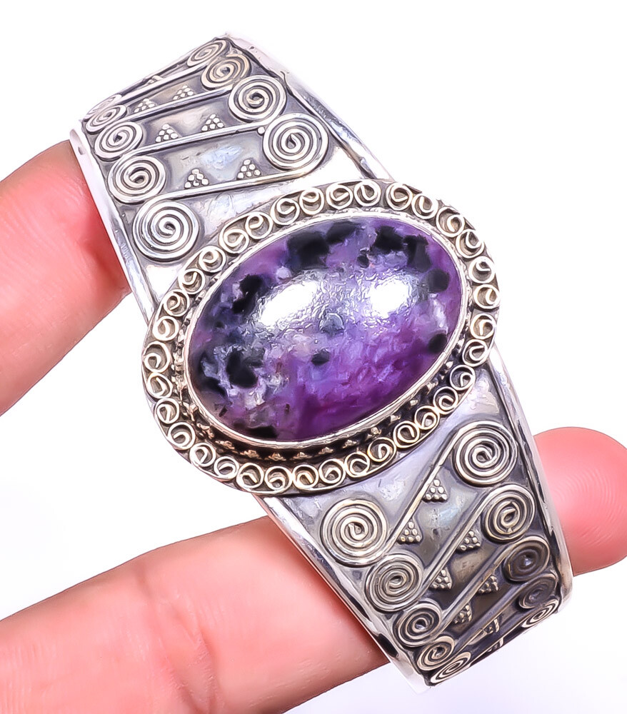 Charoite - Siberia Gemstone 925 Sterling Silver Bali Cuff Adst. T46 A336