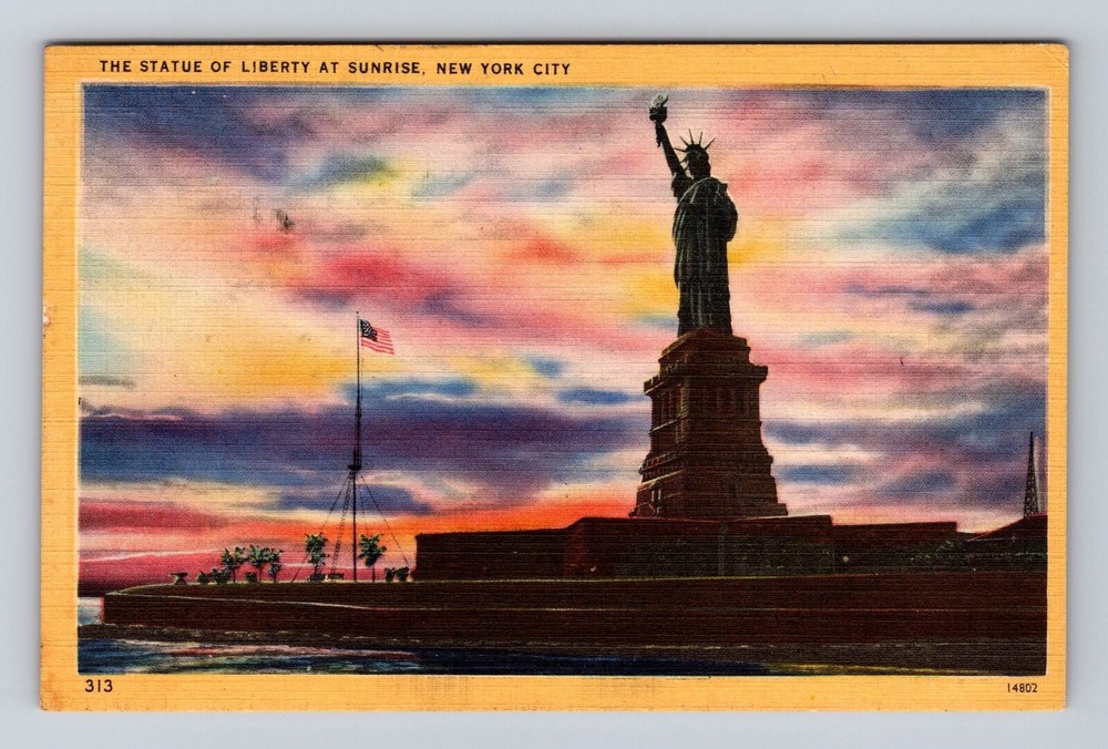 Vintage NYC Statue of Liberty Sunrise Postcard New York Antique