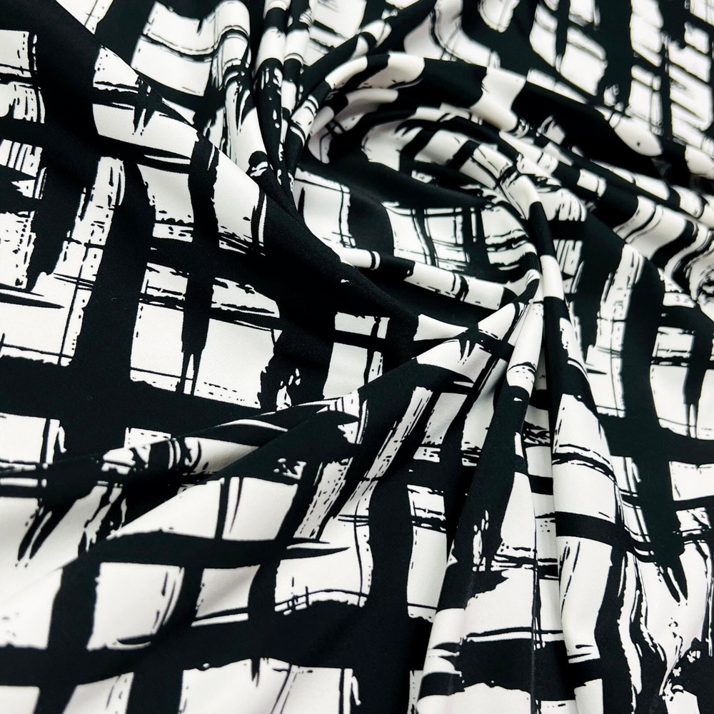 Spandex Fabric Black & White Abstract Squares Print Stretch by yard for Swimwear