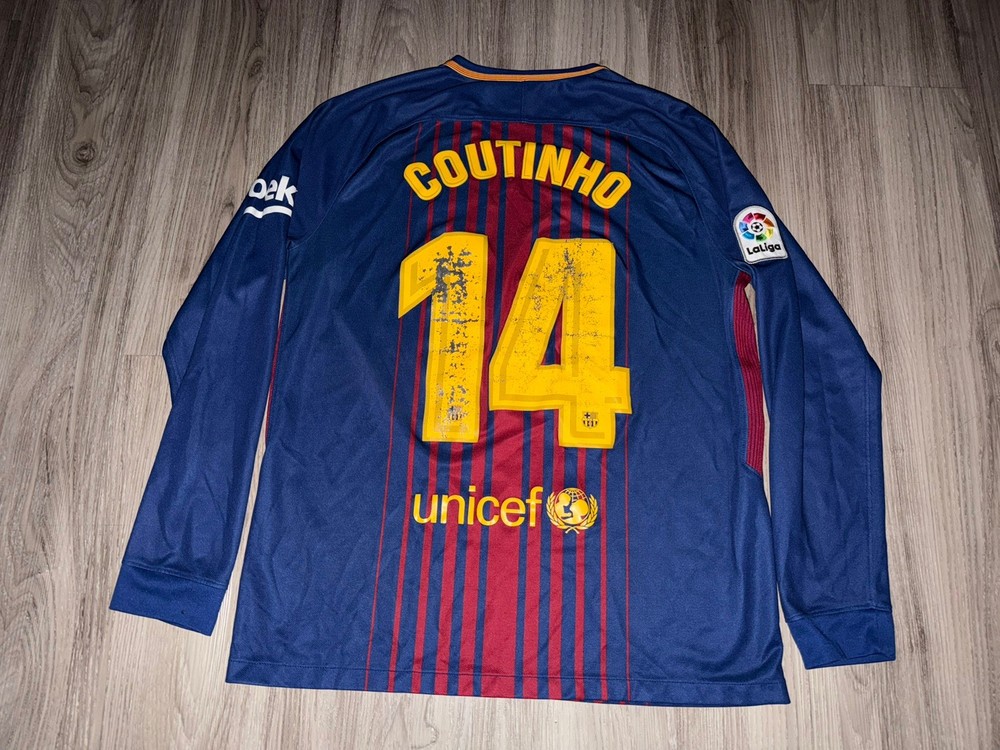 FC BARCELONA 2017/2018 HOME FOOTBALL SHIRT NIKE #14 COUTINHO LONGSLEEVE BARCA