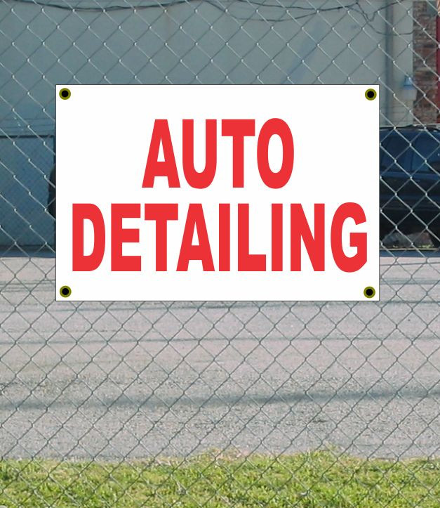 New 2x3 Auto Detailing Red & White Banner Sign with Discount Size & Price