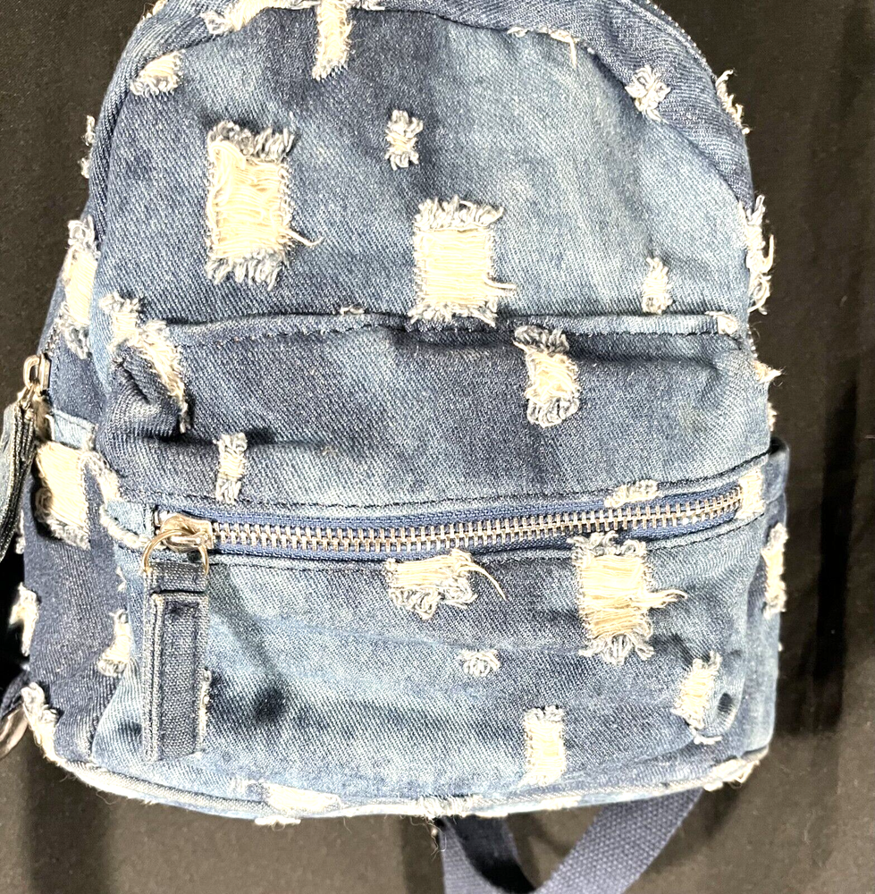Distressed Denim Back Pack 9Hx11Wx4W Zippered Closure