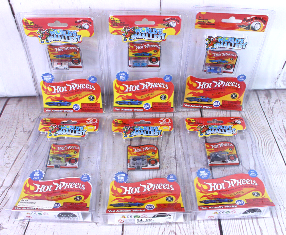 World's Smallest Hot Wheels Series Set of 6 Real Mini Die-Cast Cars
