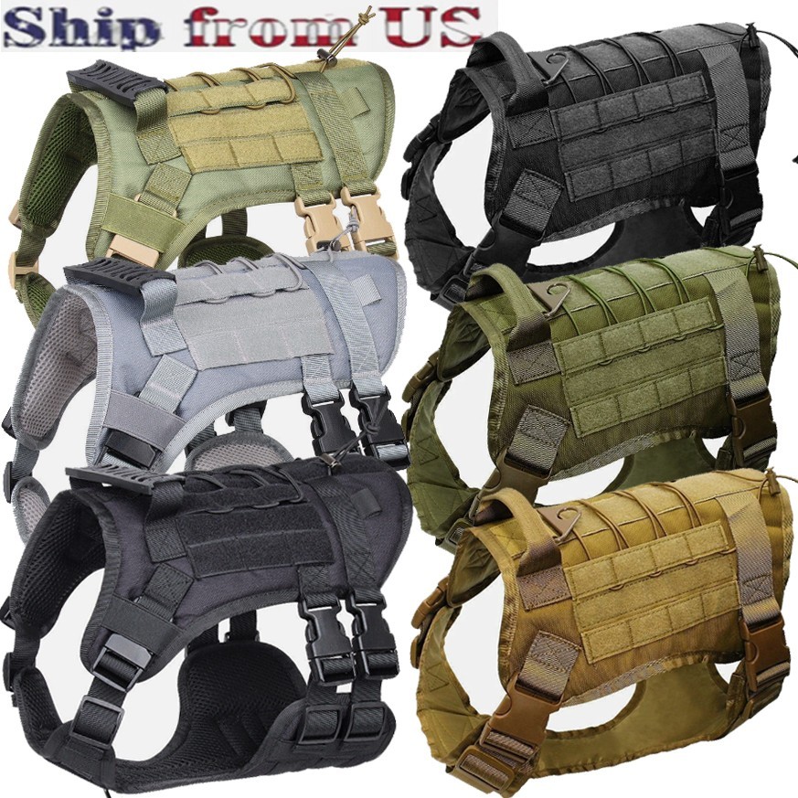 Military Tactical Dog Harness No-pull Heavy Duty MOLLE Training Service Dog Vest