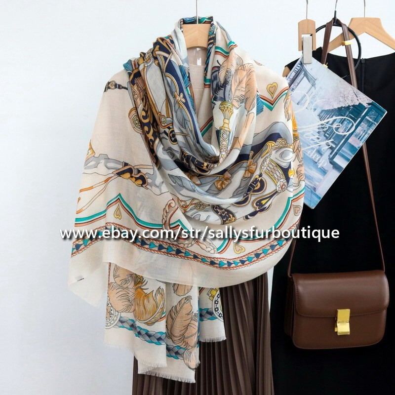Sallys Soft Cashmere Feather Print Scarf Wrap Shawl 78x39 Inches Thin Delicate