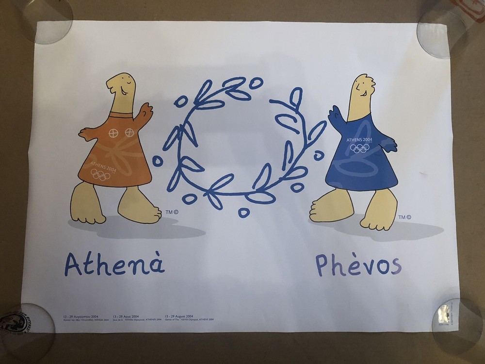 2004 Mascots Poster Olympic Games Athens Greece ￼ Toubi's 26 x 19 Inches