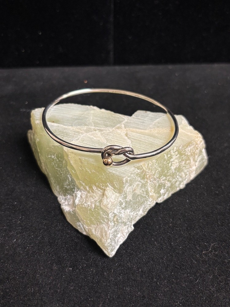 Tiffany & Co 925 Sterling Silver 14K Gold Love Knot Bangle Bracelet Size 6