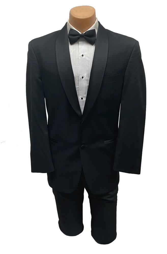 Boys Tallia Black Tuxedo & Pants Two Button with Satin Shawl Lapels Size 4