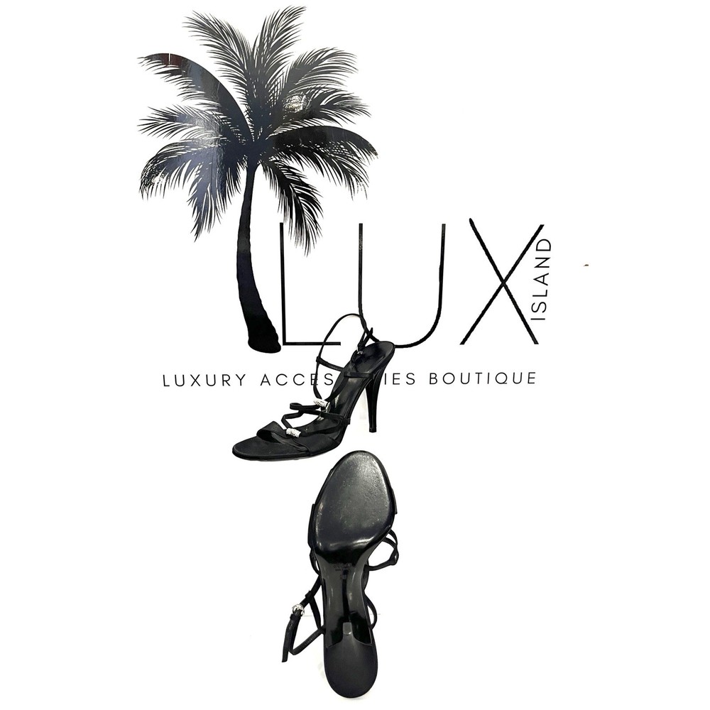 Gucci Black Satin Heels with Diamond GG Embellishments