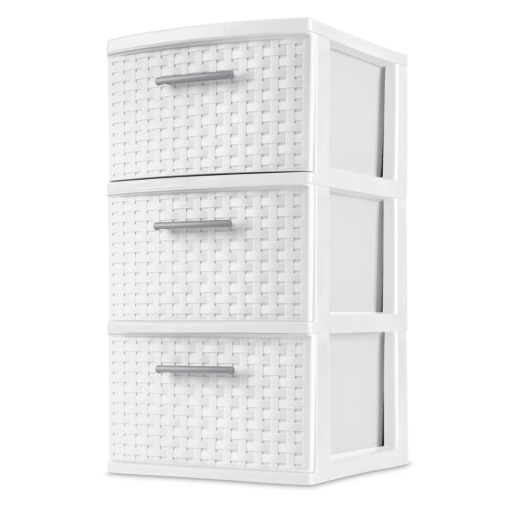 Sterilite White 3-Drawer Weave Tower Organizer for Home or Office