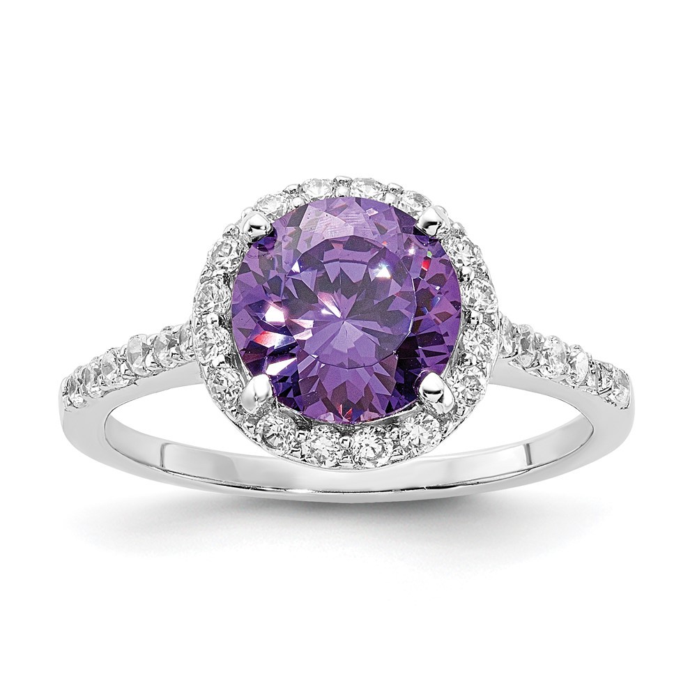 Sterling Silver Purple and White Cubic Zirconia Round Halo Ring Size 6 for Women