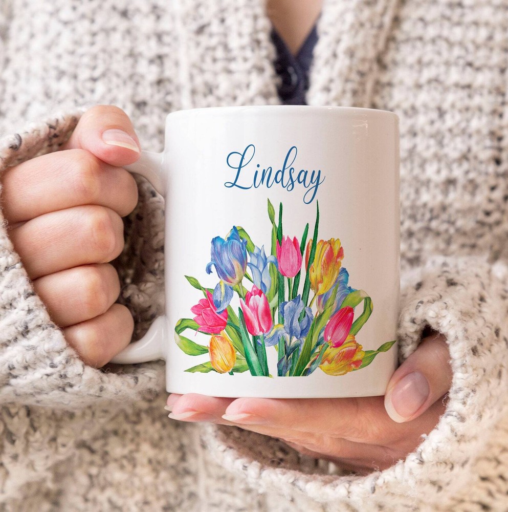 Personalized Mug Tulip Mug Colorful Flower Mug Gift For Her Coffee Mug Tulips
