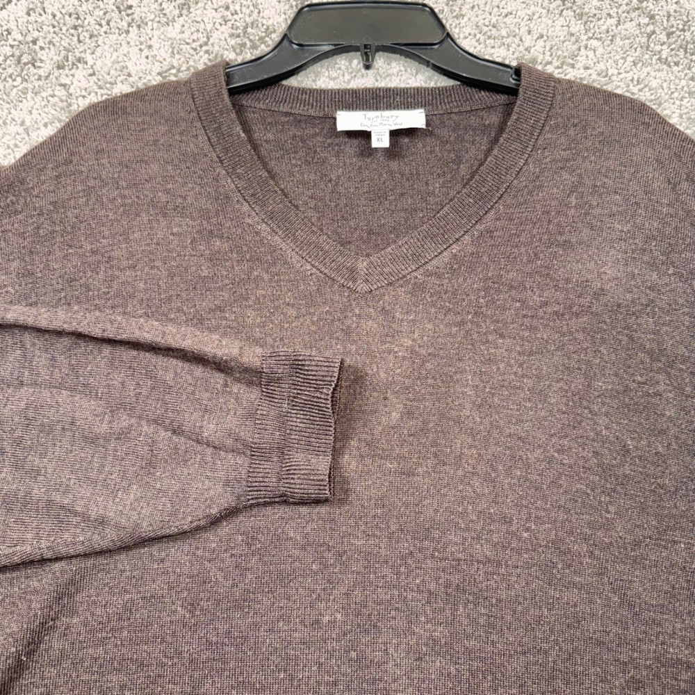Turnbury Mens V-Neck Extra Fine Merino Wool Sweater Size XL Brown