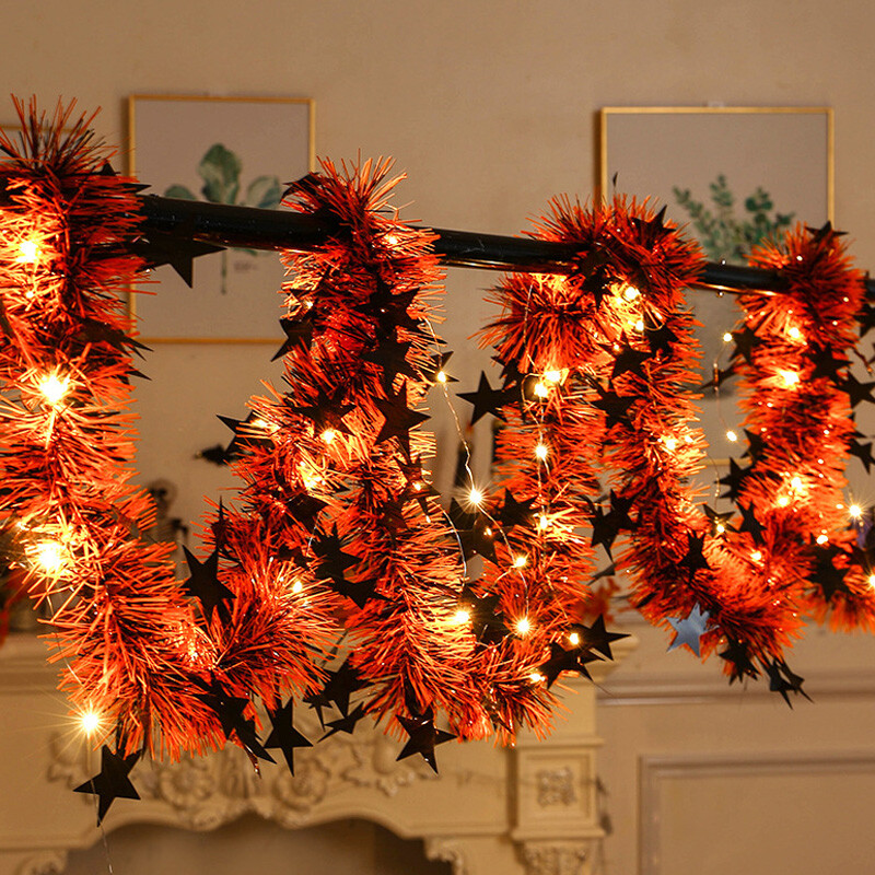 Halloween Wall Hanging Garland Fluffy Tinsel Strips Pumpkin Spider Party Banner