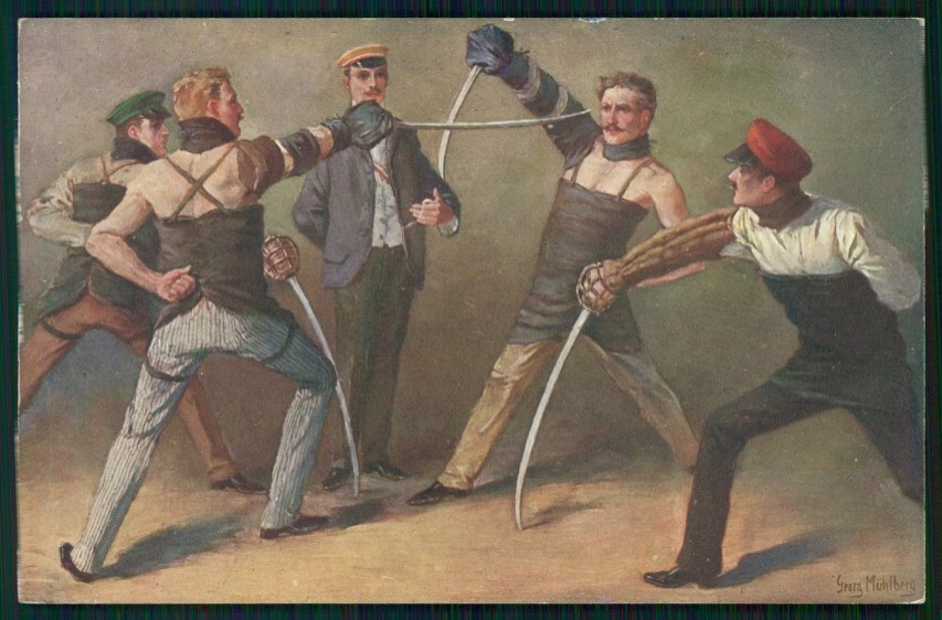 Artist Signed G. M�hlberg Studentenleben Students Life Fencing postcard TC3539