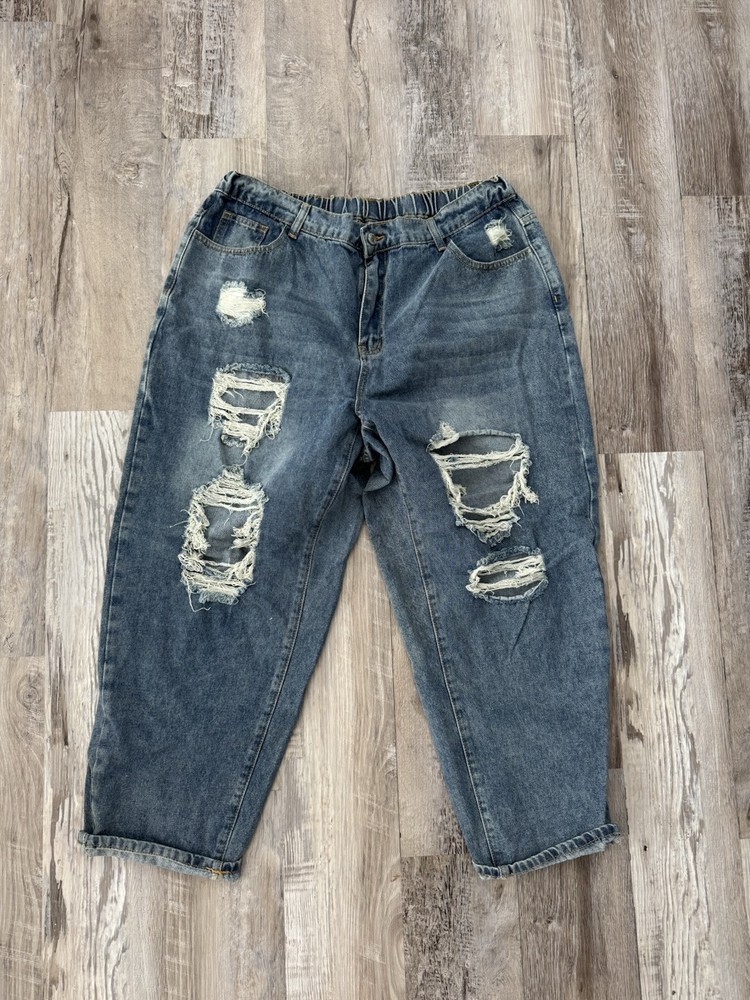 Shein Curve 2XL Jeans Womens Blue Denim Mom Distressed High Rise Cotton