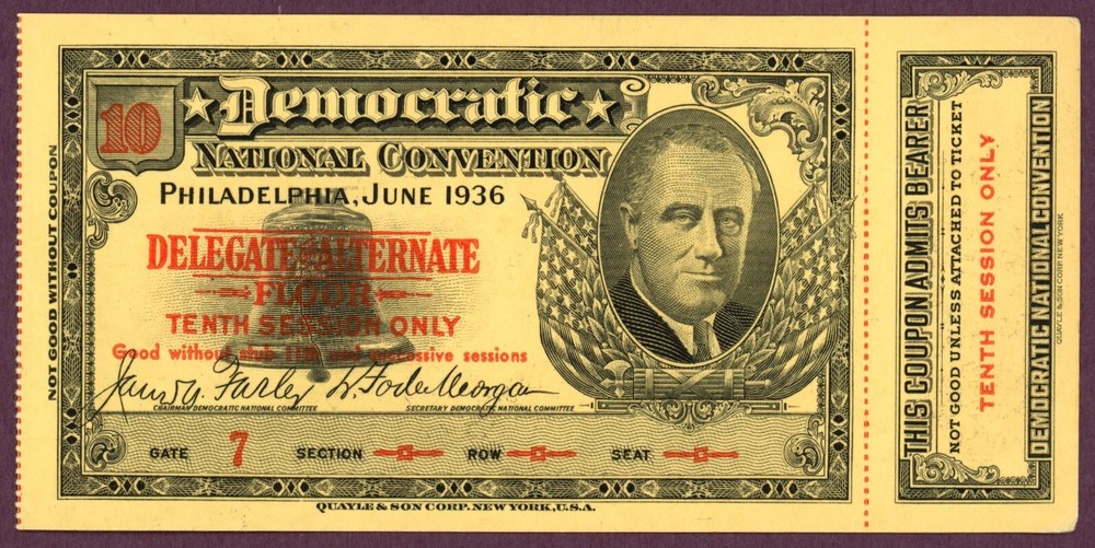 1936 DNC Democratic National Convention Coupon Philadelphia PA (L0180)-image