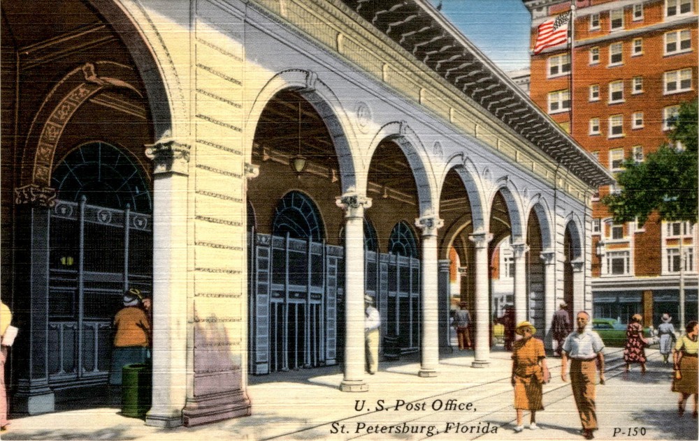 U. S. Post Office, St. Petersburg, Florida, TICHNOR BROS., Postcard