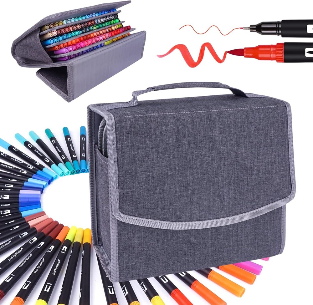 120-Color Dual Tip Brush & Fine Point Art Markers Set for Coloring