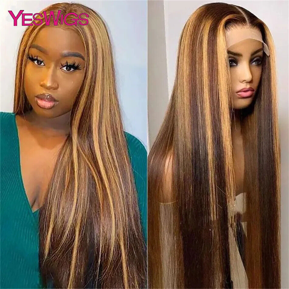 13x6 HD Honey Blonde Human Hair Highlight Wig PrePlucked Bone Straight for Women