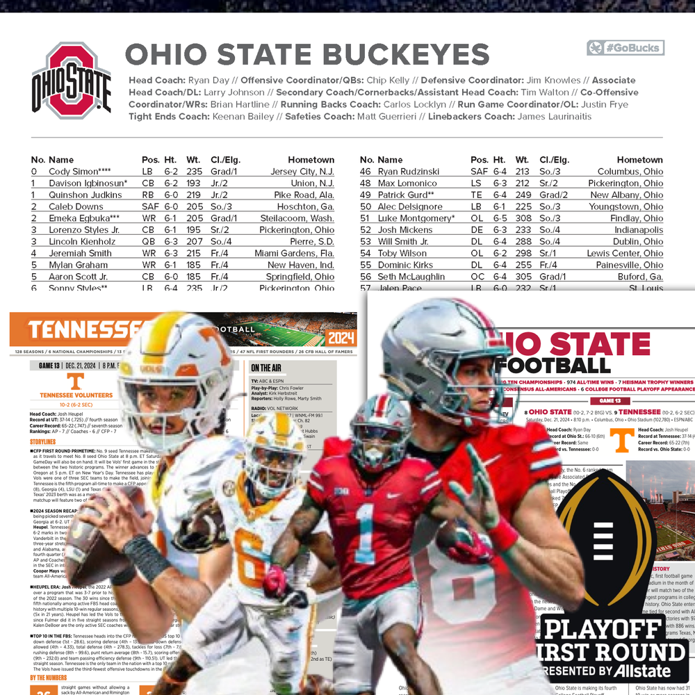Ohio State vs Tennessee College Football Playoff Flipcard & Program Notes Dec 21