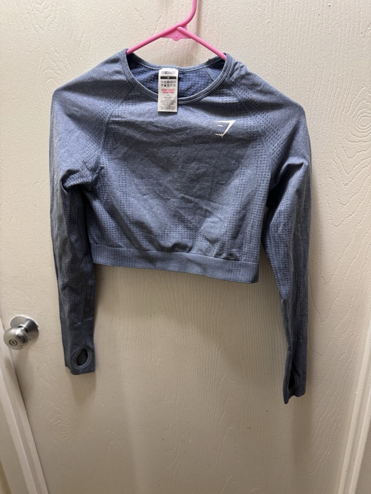 Gymshark Seamless Long Sleeve Crop Top - Slate Blue size medium