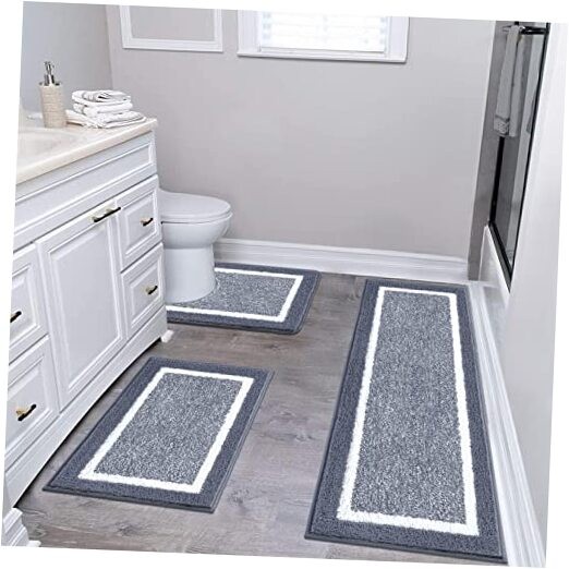 Bathroom Rug Mat Set 3 Piece, Microfiber Shaggy Bath Set, Non-Slip Ultra Soft