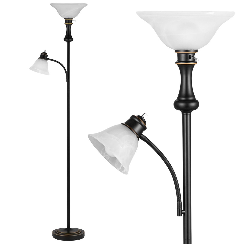 71'' Torchiere Floor Lamp for Bedroom with Glass Shade, Tall Floor Lamps for ...