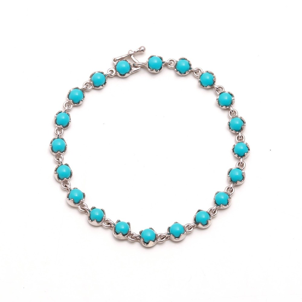 Sleeping Beauty Turquoise Chain Bracelet Platinum Over Sterling Silver 7.5 Inch