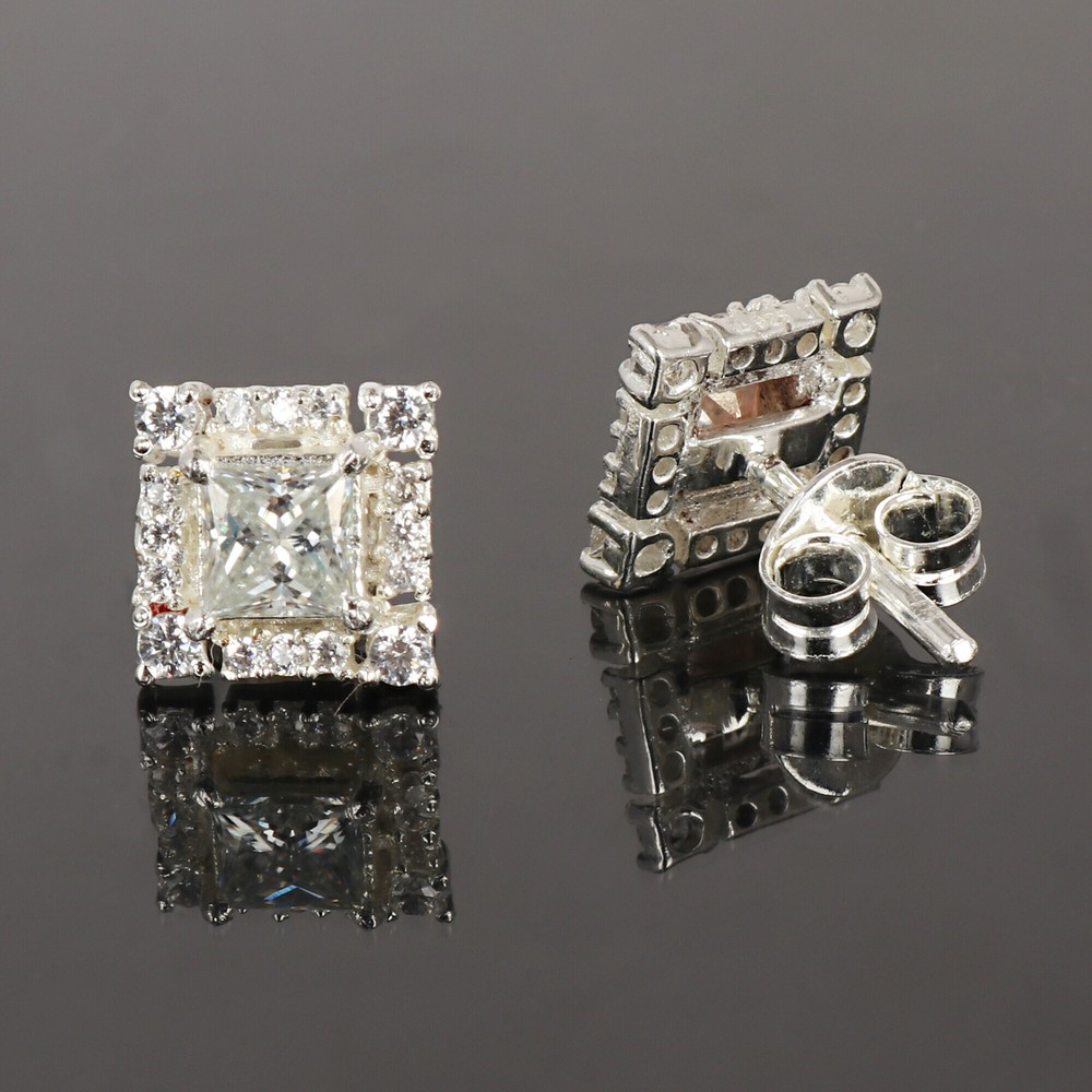 2.20 Ct Princess Cut White Diamond 925 Sterling Silver Stud Earrings Gift